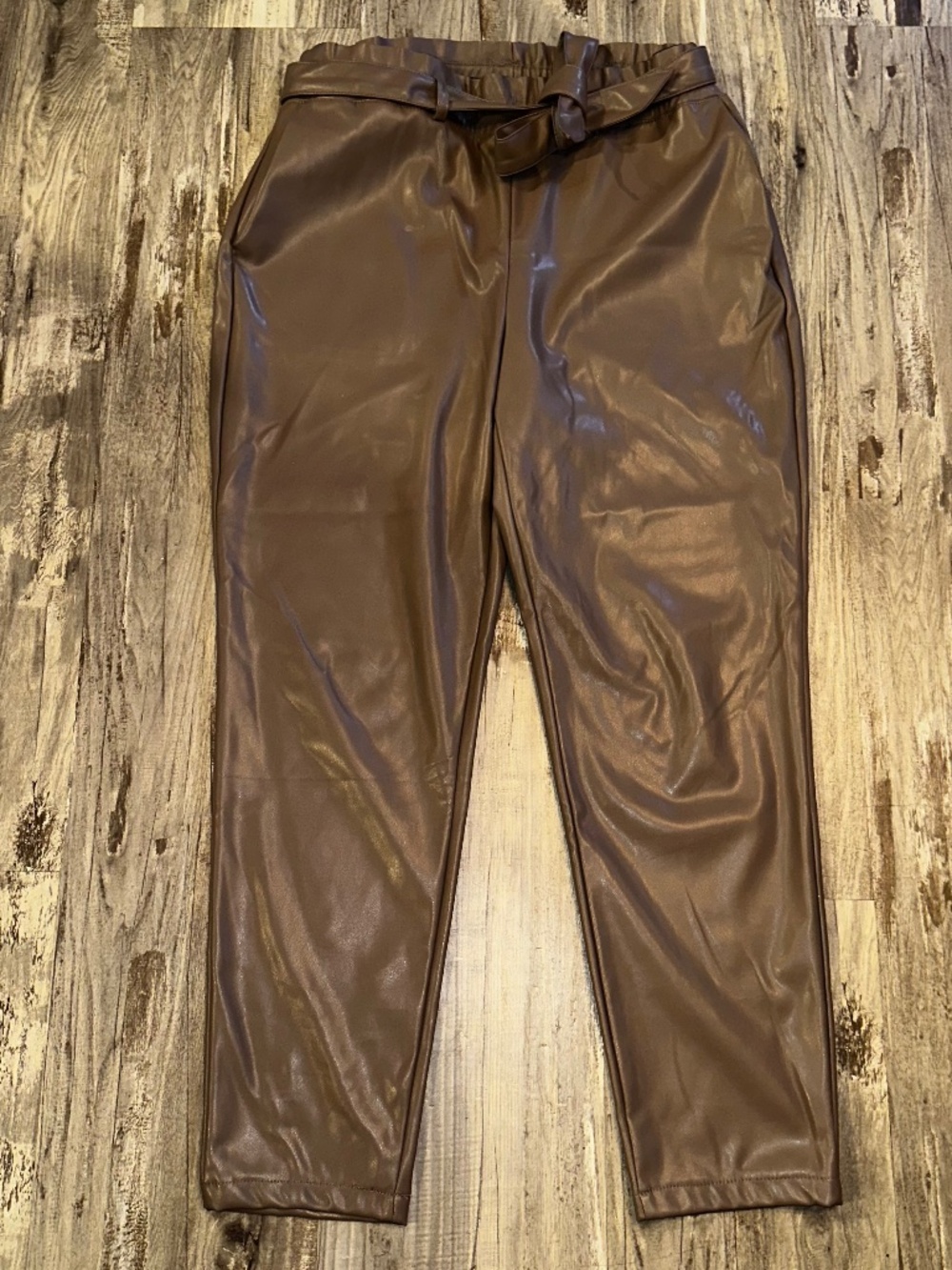 Studio Badgley Mischka Brown Faux Leather Fleece Lined Pull-On Tie Belt -L